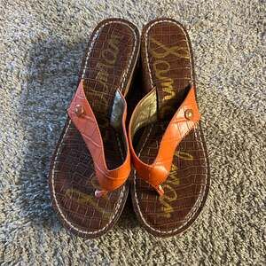 Sam Edelman Ladies Romy Patent Cork Wedge Platform Thong Sandals